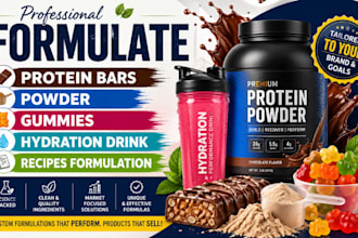 formulate protein bars, powder, gummies, hydration drink, recipes formulation