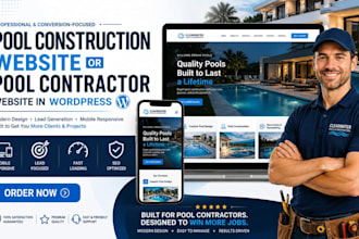 design pool construction website or pool contractor website on wordpress website