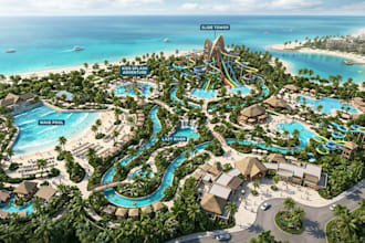 create premium resort, water park and theme park 3d masterplan render