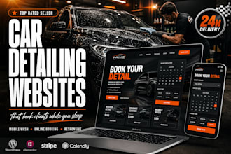 design car detailing website, online booking mobile car wash website design