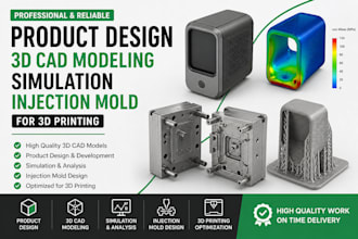 product design, 3d cad modeling, simulation and injection mold for 3d printing