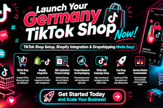 set up germany tiktok shop, add 10 products and optimize for dropshipping