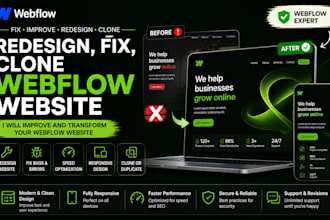 redesign, fix, clone webflow website, webflow expert, webflow developer