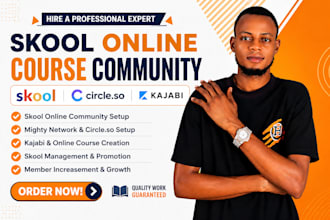 skool community setup kajabi online course ghl skool online community manager