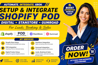 setup shopify pod digital stanstore integration gumroad for leads booking sales
