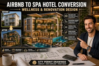 convert airbnb or building into wellness spa hotel with renovation and pe stamp