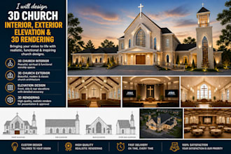 design 3d church interior exterior elevation church building 3d rendering