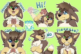 draw furry art, fursona, furry stickers, animated GIF, badge, mascot, emoji ych