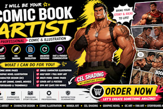 draw anime, manga and color nsfw gay bara comic fan art, and stylized characters