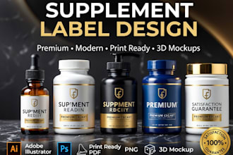 design premium supplement label and product packaging with 3d mockup