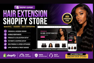 design profitable hair extension shopify store wig store hair salon website