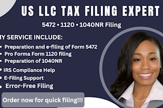 prepare and efile form 5472, pro forma 1120, 1040nr for foreign owned US llc