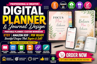 design digital journal printable planner etsy amazon kdp custom workbook design