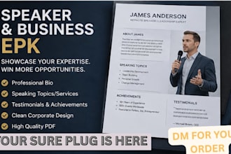 design a corporate epk media kit for speakers and business professionals