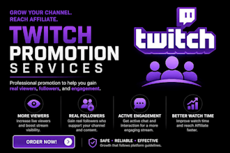 promote your twitch channel, kick promotion for real viewers for affiliate