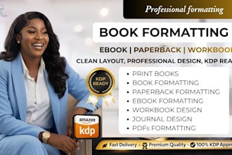 format ebooks, print books, pdfs, workbook and design book layout for amazon KDP