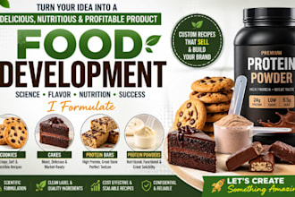 food development, formulate cookies, cakes, protein bar, and protein powders