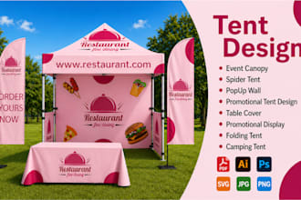 design professional event tent, flag and table