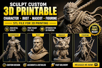sculpt custom 3d printable character, bust, mascot figurine stl for 3d printing
