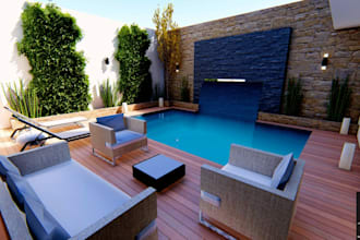 create 3d swimming pool design, pool luxury backyard, villa pool design