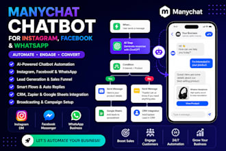 develop manychat chatbot for instagram, facebook and whatsapp