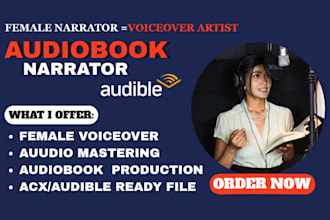 be female audiobook narrator, american voice over, fiction novel for audible acx