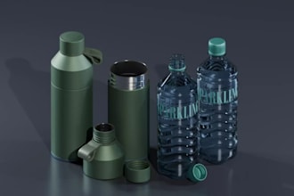 model realistic 3d flask,reusable bottle,cgi product ad,blender,label design,glb