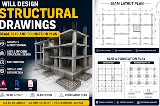 design structural drawings, beam, slab and foundation plan