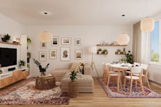 design 3d interior cozy bedroom, living room rooftop lounge 3d rendering