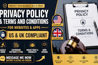 write US UK gdpr privacy policy and terms for your website or app