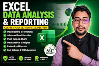 do excel data analysis, data cleaning, dashboard, and business report