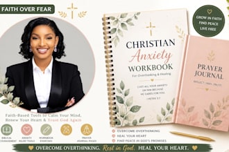 design a christian anxiety workbook, prayer journal for overthinking and healing