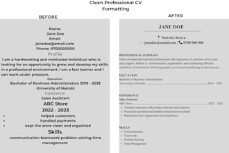 professionally format and clean your CV or resume