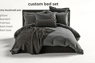 design realistic 3d pillow, duvet, rugs, blanket, matrass and home décor models