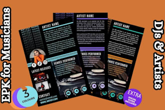 design a professional epk, electronic press kit for musicia