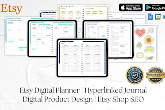 do etsy digital planner hyperlinked journal digital product design etsy shop SEO