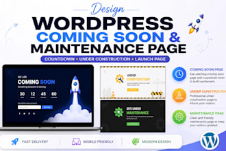 design wordpress coming soon page, under maintenance page, countdown page