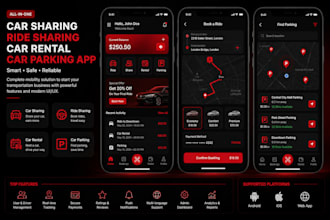 develop car sharing app, ride sharing app, car rental app, car parking app