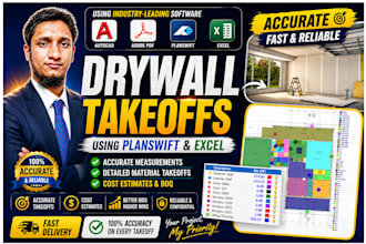 do drywall takeoff, cost estimate using planswift