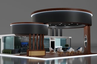 design 3d exhibition booth, kiosk, trade show stand, 3d rendering