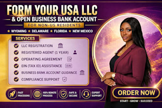 register your US llc in wyoming, delaware, florida, new mexico bank setup