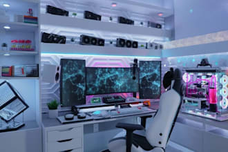 do 3d cgi isometric gaming room and streaming room design