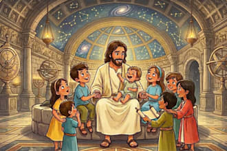 illustrate children comic biblical, christian story for kdp print and cover