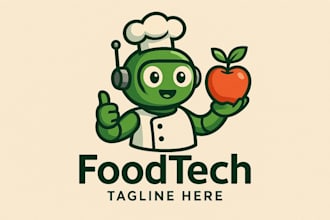 create mascot custom unique food technology logo with text with any file