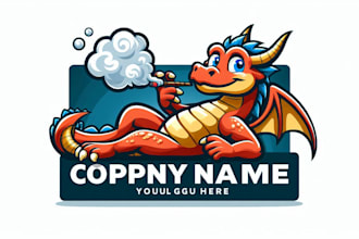 design chill dragon smoking mascot logo with satisfaction guaranteed