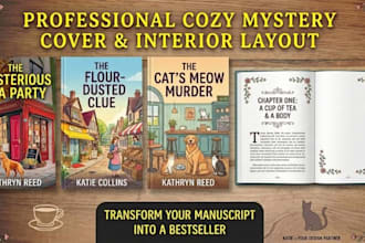 design a professional cozy mystery cover and interior layout for authors