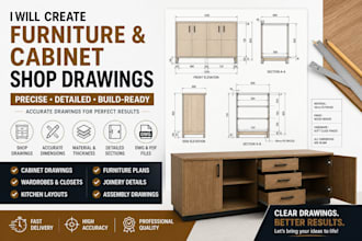 create furniture and cabinet shop drawings for woodworking plans