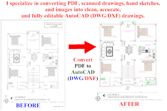 convert PDF, sketch, image to autocad 2d drawing