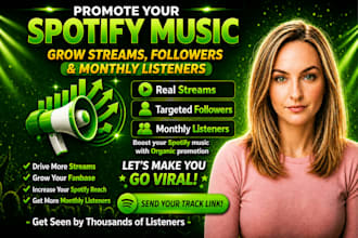 boost your spotify streams, followers, monthly listeners with organic promotion