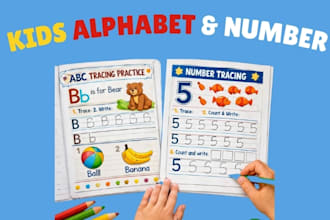 design kids alphabet tracing, handwriting number tracing workbook, worksheet